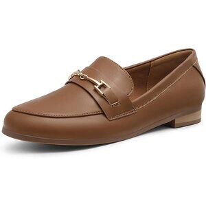 Dream Pairs Women's Brown-pu Faux Leather Comfortable Flats Penny Loafers